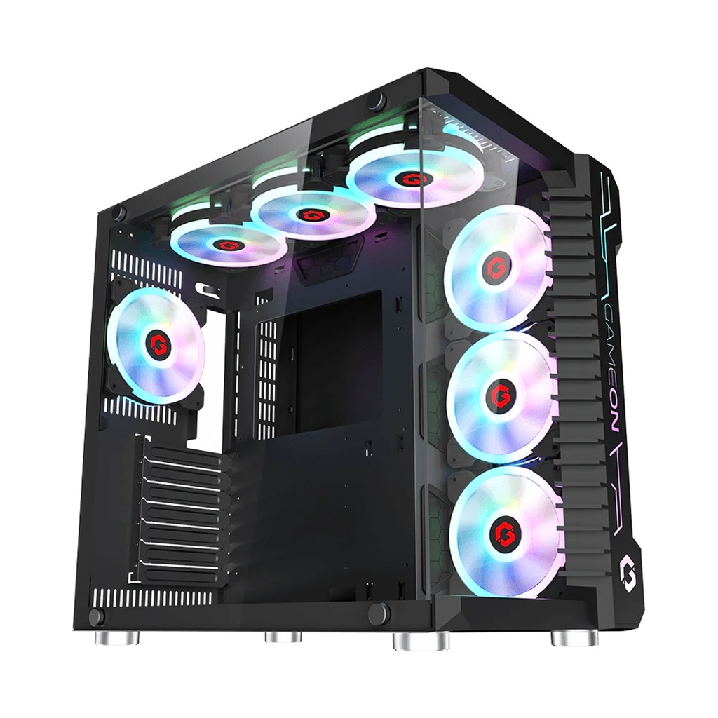 GameOn Emperor Arctic III Series Mid Tower Two Panel Front & Left Side Tempered Glass Case with 7 ARGB Fans - Black