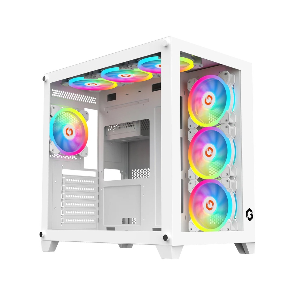 [NS015004] GameOn Emperor Arctic Series Mid Tower Two Panel Front & Left Side Tempered Glass Case with 7 ARGB Fans - White