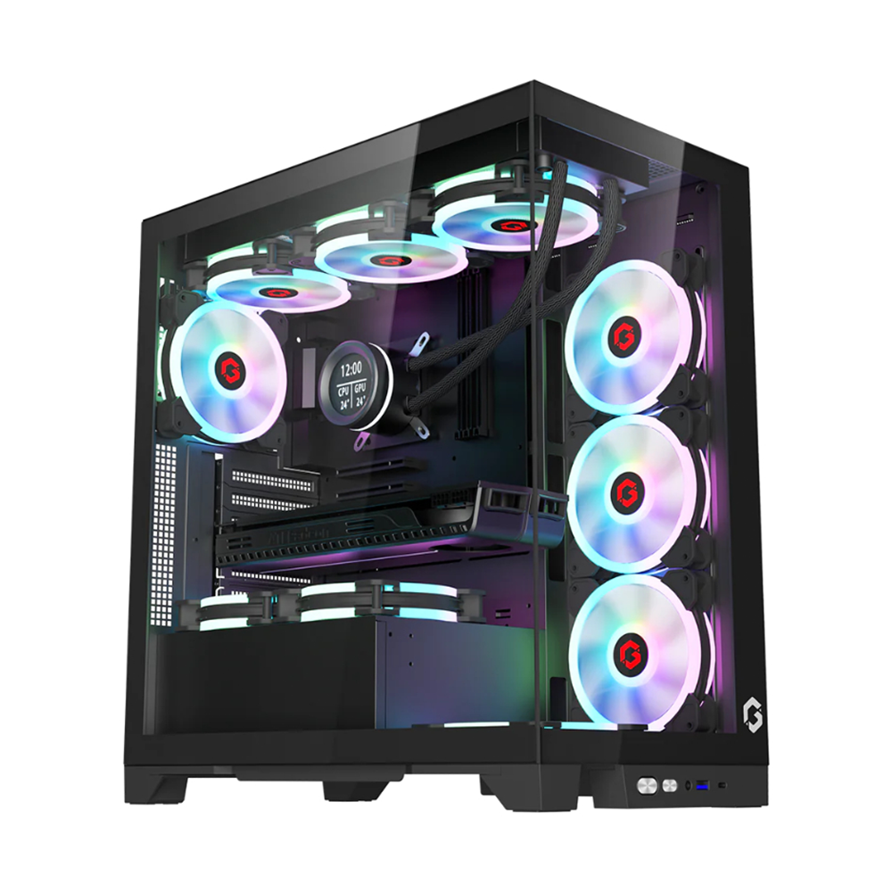 [NS016106] GameOn Emperor Mid Night IV Series Mid Tower Tempered Glass Side Panel Case with 7 ARGB Fans - Black
