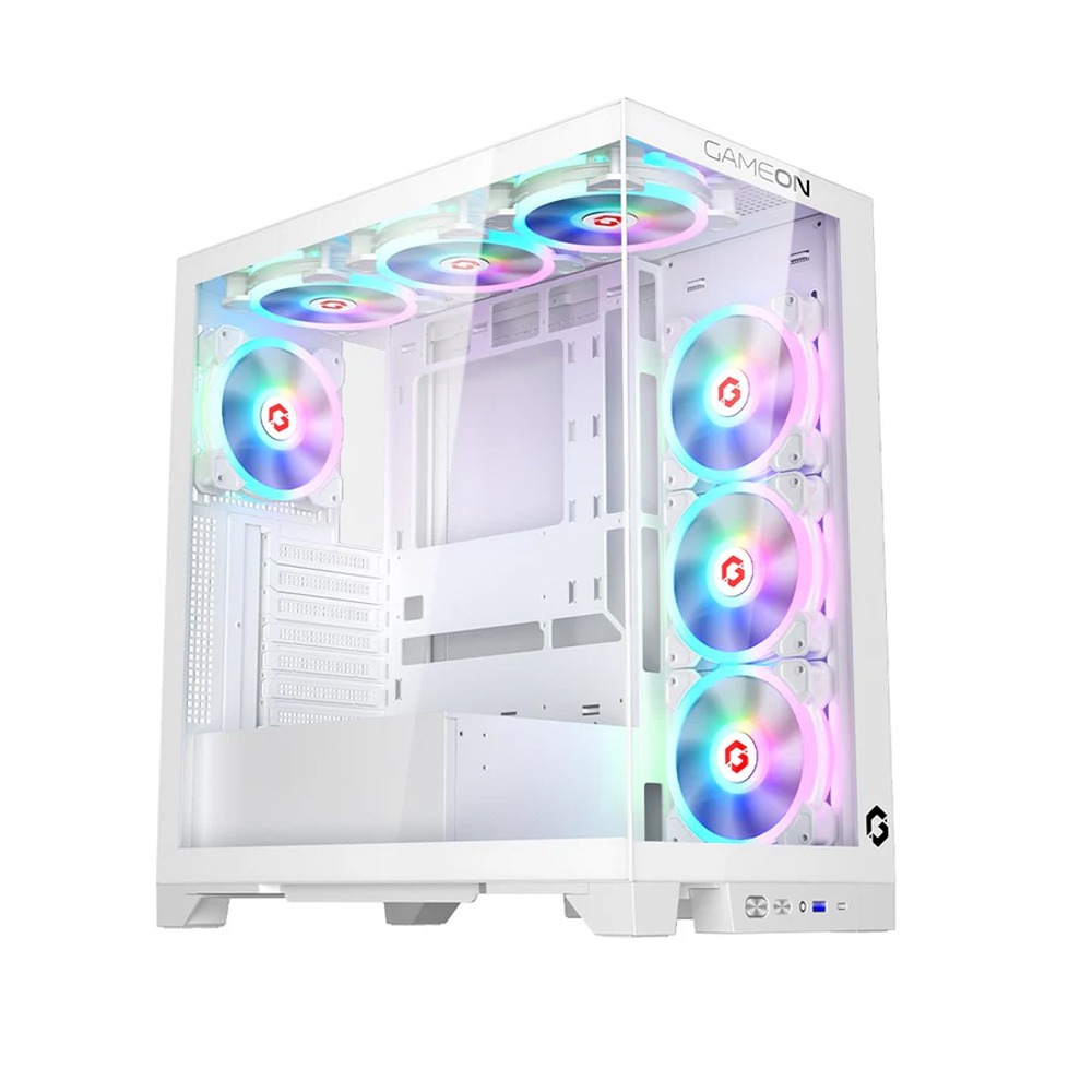 [NS016105] GameOn Emperor Mid Night IV Series Mid Tower Tempered Glass Side Panel Case with 7 ARGB Fans - White
