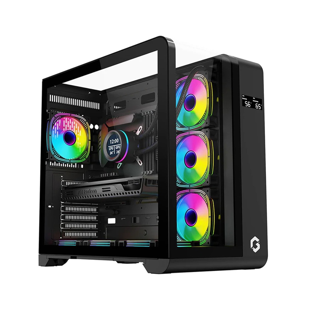 GameOn Infinity Midnight Series ARGB Mid Tower Gaming Case With (4 ARGB Fans Included) - Black
