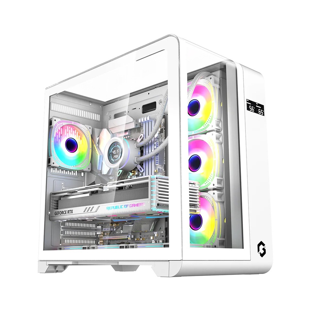 GameOn Infinity Midnight Series ARGB Mid Tower Gaming Case With (4 ARGB Fans Included) - White