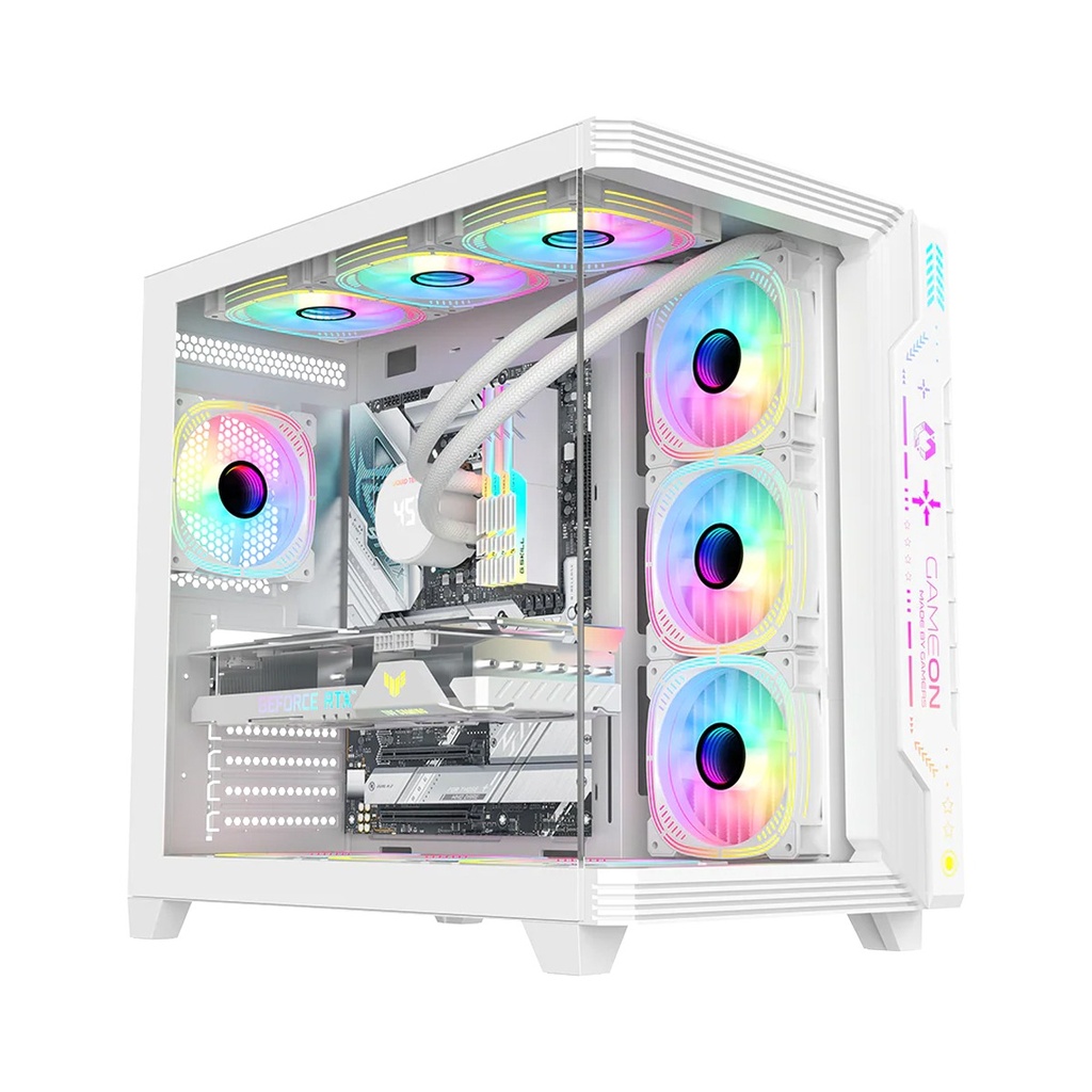 GameOn Pulse Series ARGB ATX Mid Tower Gaming PC Case With (7 ARGB Fans Included) - White