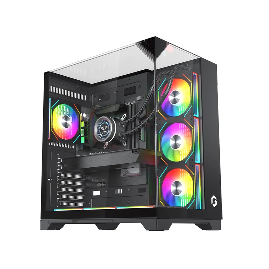 [NS031976] GameOn Valkyrie I Series ATX Mid Tower Gaming Case With (4 ARGB Fans Included) - Black
