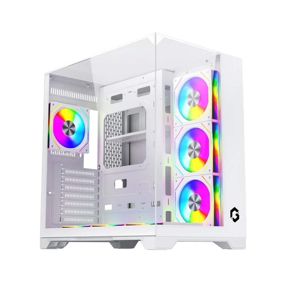 [NS016122] GameOn Valkyrie I Series Mid Tower Three Panel Front,Top & Left Side Tempered Glass Case With 7 RGB Fans - White