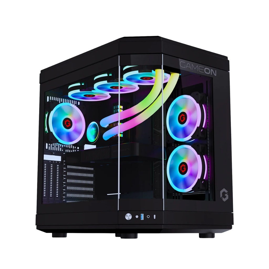 [NS028005] GameOn Valkyrie Series Mid Tower Two Panel Front & Left Side Tempered Glass Case With 3 RGB Fans - Black
