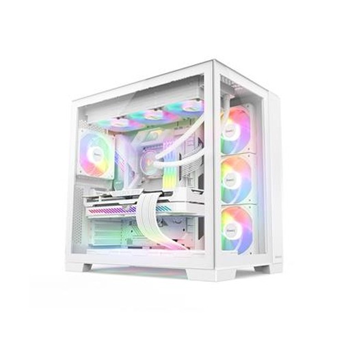 [NS030137] Huntkey Appolo Max ATX Mid Tower Two Panel Front & Left Side Tempered Glass Gaming Case, Dual-Chamber Cooling Layout, Up to 360mm Radiator Support, 7x Pre-Installed RGB Fans - White