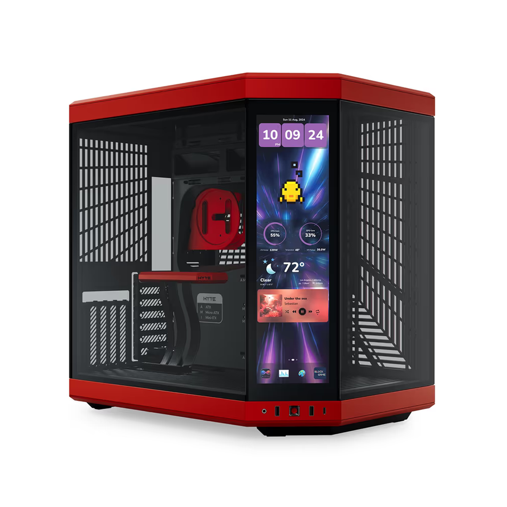 [NS026574] HYTE Y70 TOUCH INFINITE - 14.5 Inch Touchscreen Mid Tower Two Panel Front & Left Side Tempered Glass Case without Fan - Black/Red