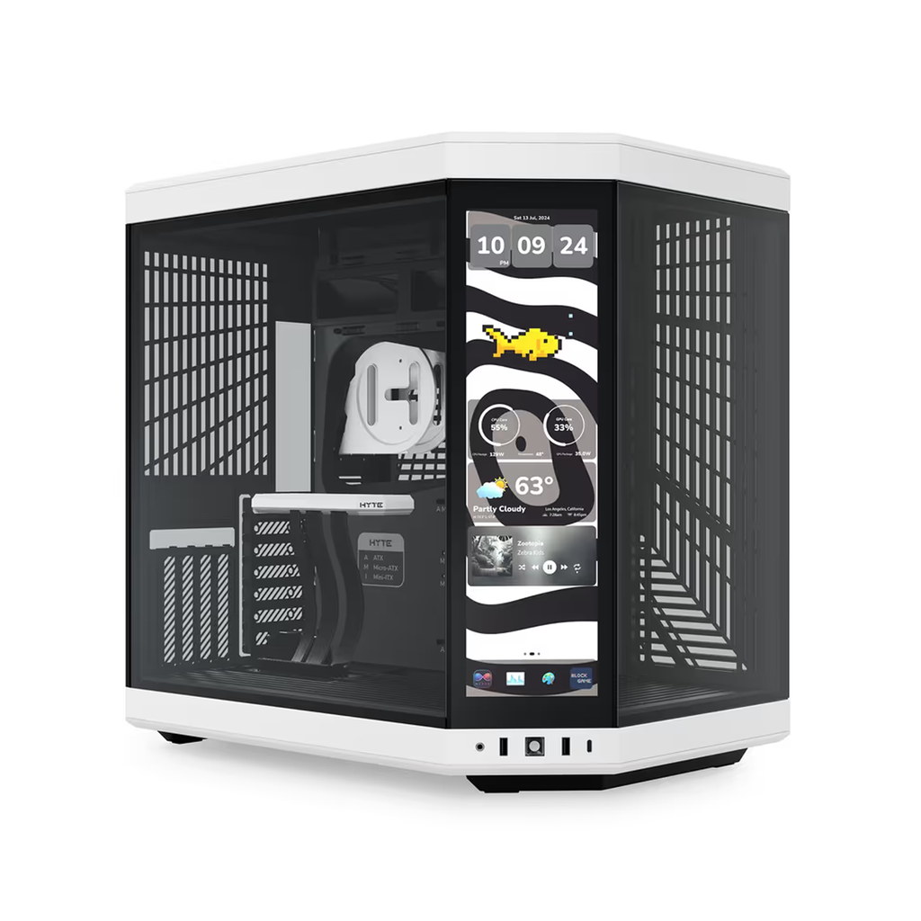 [NS026573] HYTE Y70 TOUCH INFINITE - 14.5 Inch Touchscreen Mid Tower Two Panel Front & Left Side Tempered Glass Case without Fan - Black/White