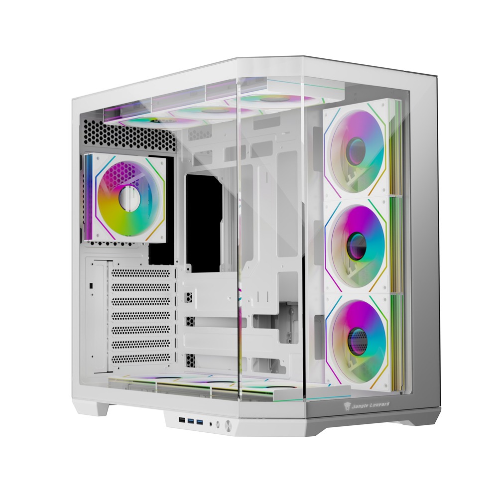 Jungle Leopard AS-01 Mid Tower Fornt & Left Side Tempered Glass Side Panel Case With 4 ARGB Galaxy Fans - White