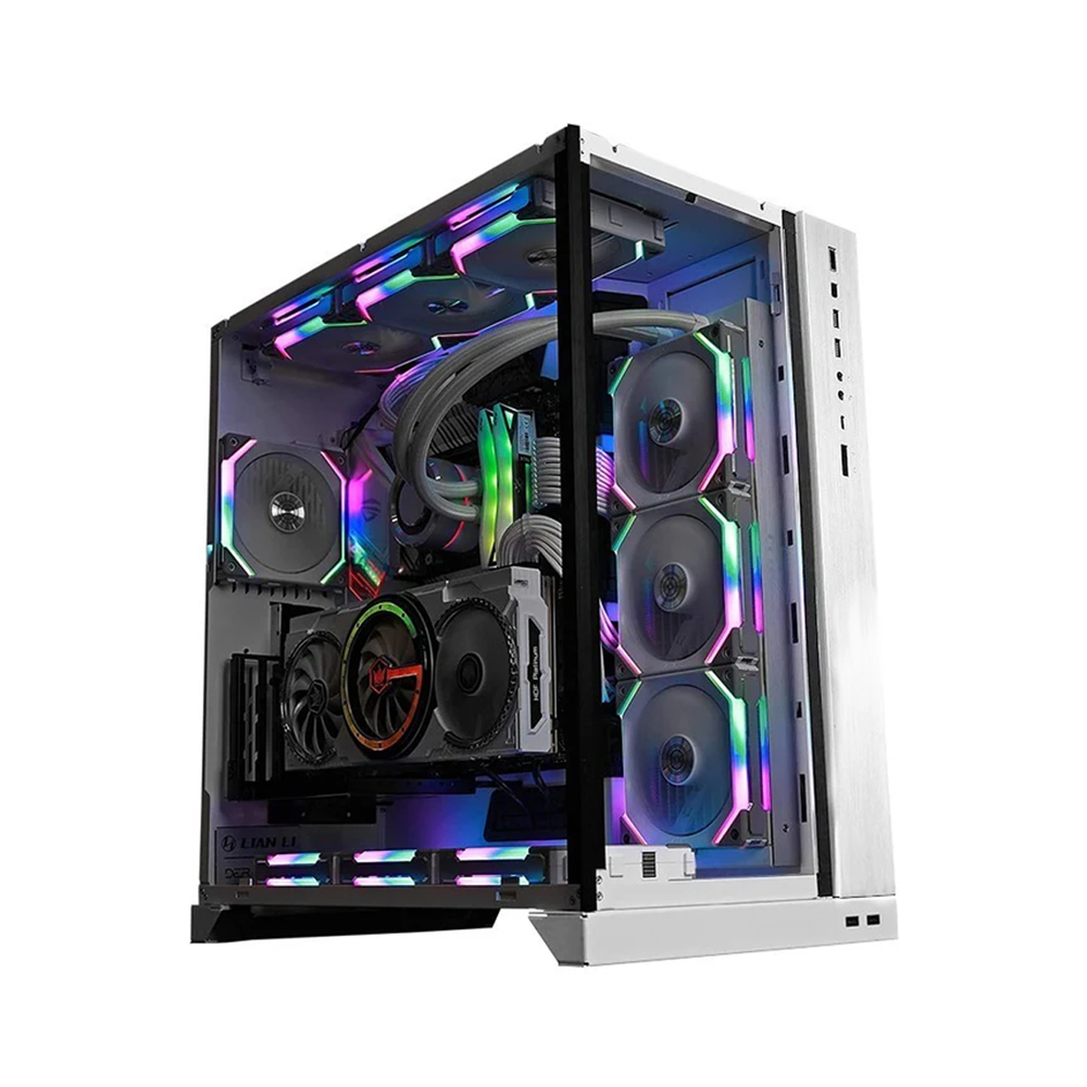 LIAN LI O11 Dynamic XL ROG Certified Tempered Glass Side & Front Panel + RGB Lighting Front Panel Case - White