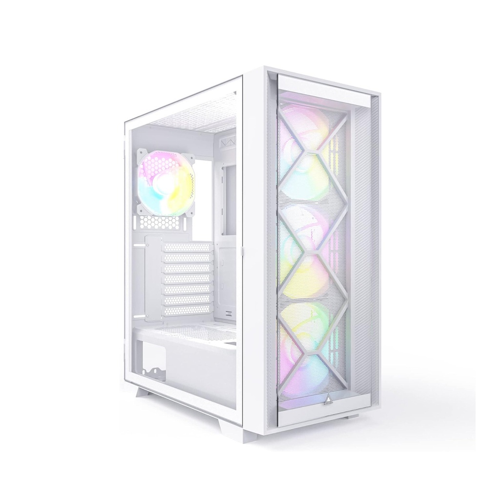Montech Air 1000 Premium Mid Tower Two Panel Front & Left Side Tempered Glass Case with 4 RGB Fans - White