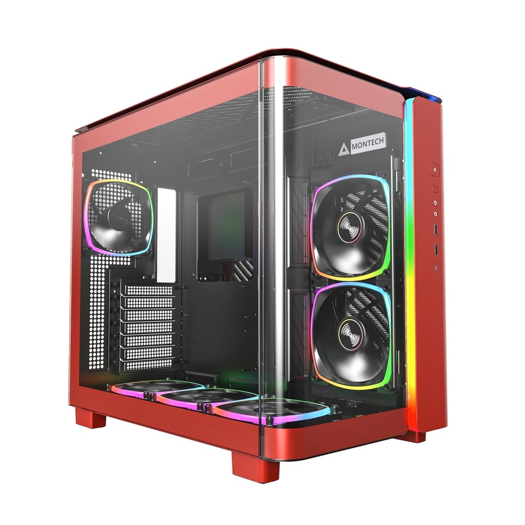 [NS030721] Montech King95 Pro Mid Tower Two Panel Front & Left Side Tempered Glass Case with 6 RGB Fans - Red