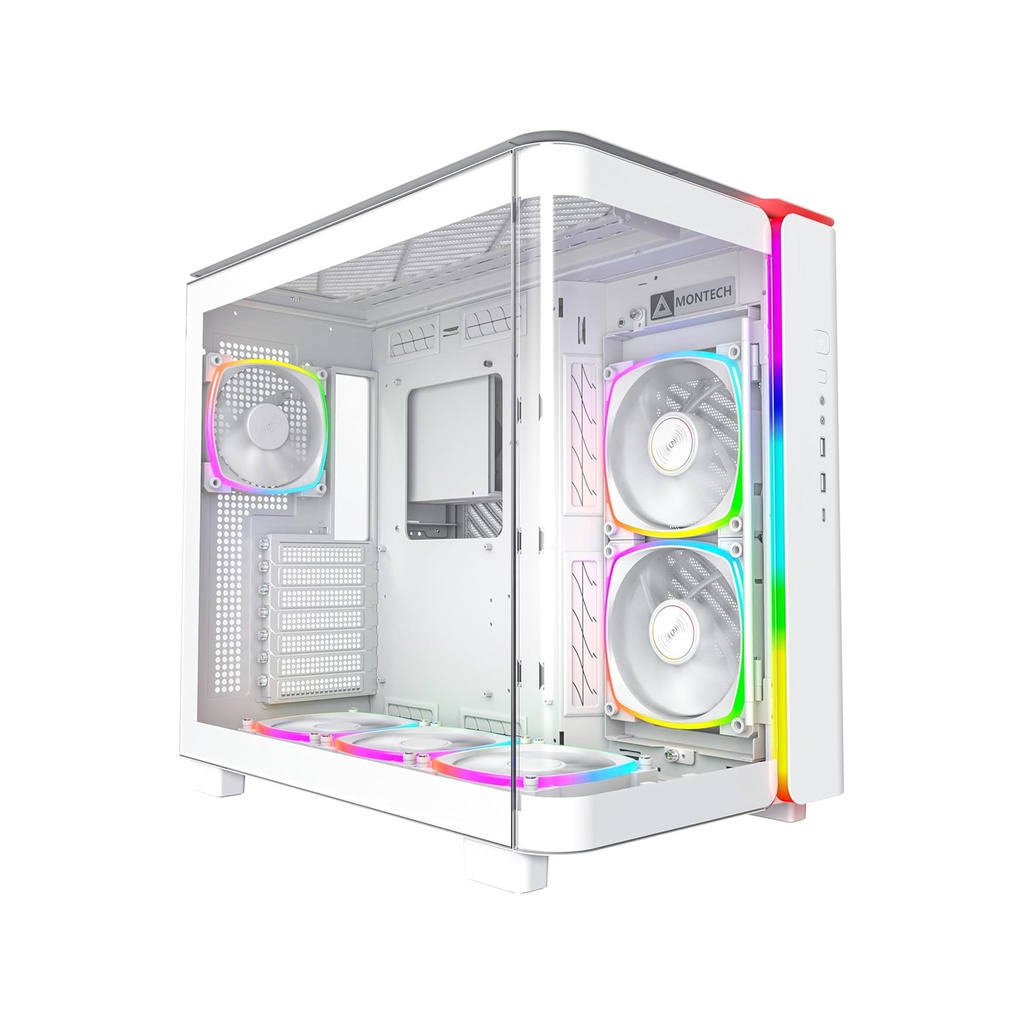 [NS015236] Montech King95 Pro Mid Tower Two Panel Front & Left Side Tempered Glass Case with 6 RGB Fans - White