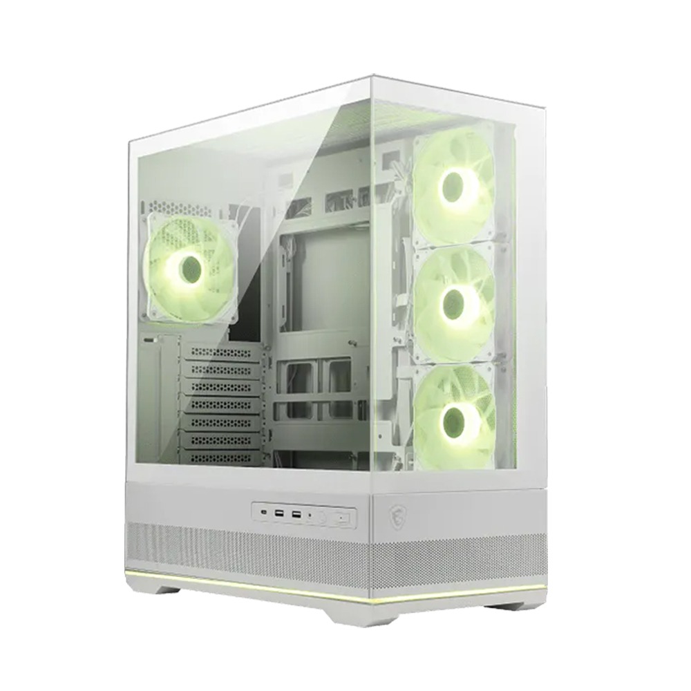[NS032879] MSI MAG PANO 110R PZ ATX Tower Front Side & Left Side Tempered Glass Panel Case With 4 ARGB Fans - White