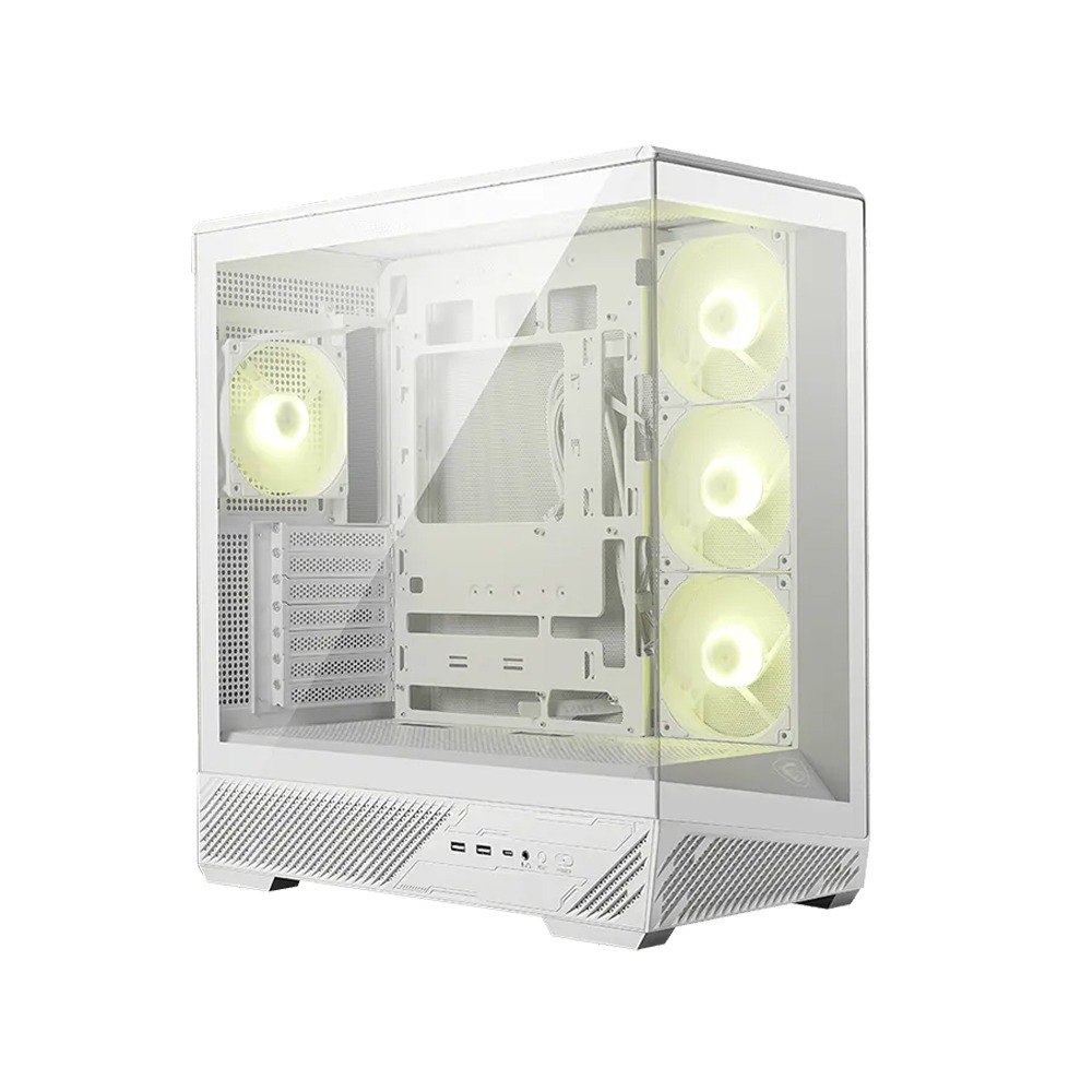 [NS032877] MSI MAG PANO 130R PZ Mid Tower Front Side & Left Side Tempered Glass Panel Case With 4 ARGB Fans - White