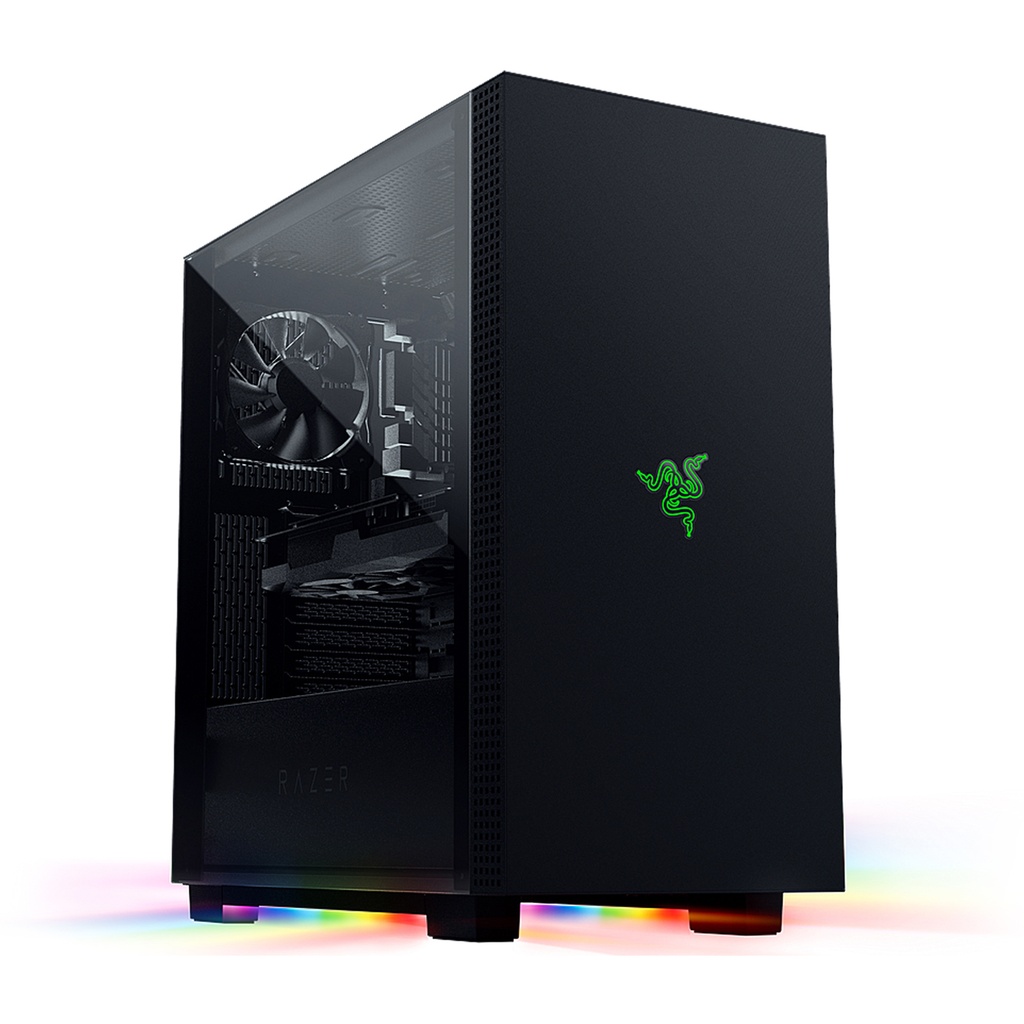 [NS006075] Razer Tomahawk ATX Tempered Glass Double Side Revolving Doors Vented Top Panel RGB Chroma Underground Lighting Gaming Case - Black