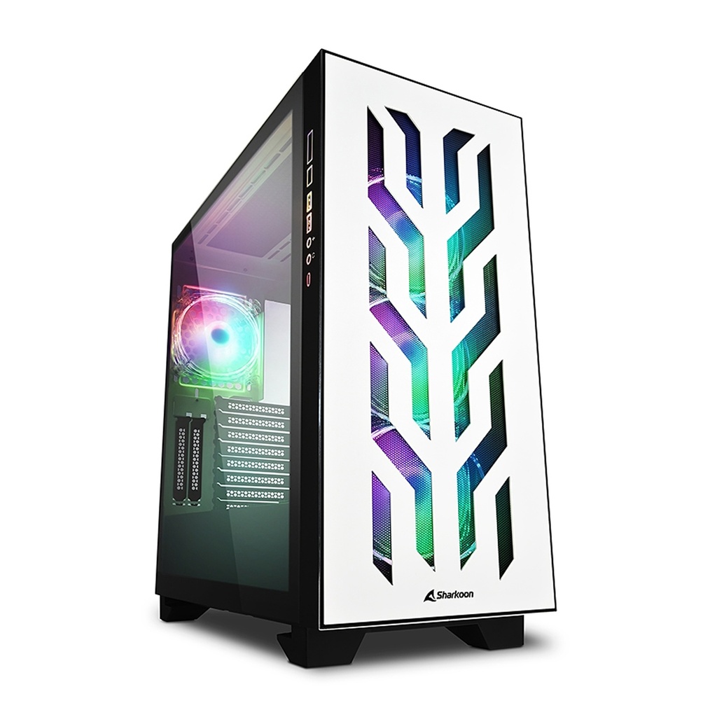 [NS003907] Sharkoon Elite Shark CA300T 2X Tempered Glass 4X ARGB Fans (3 Front & 1 Rear) ATX Mid Tower Case White