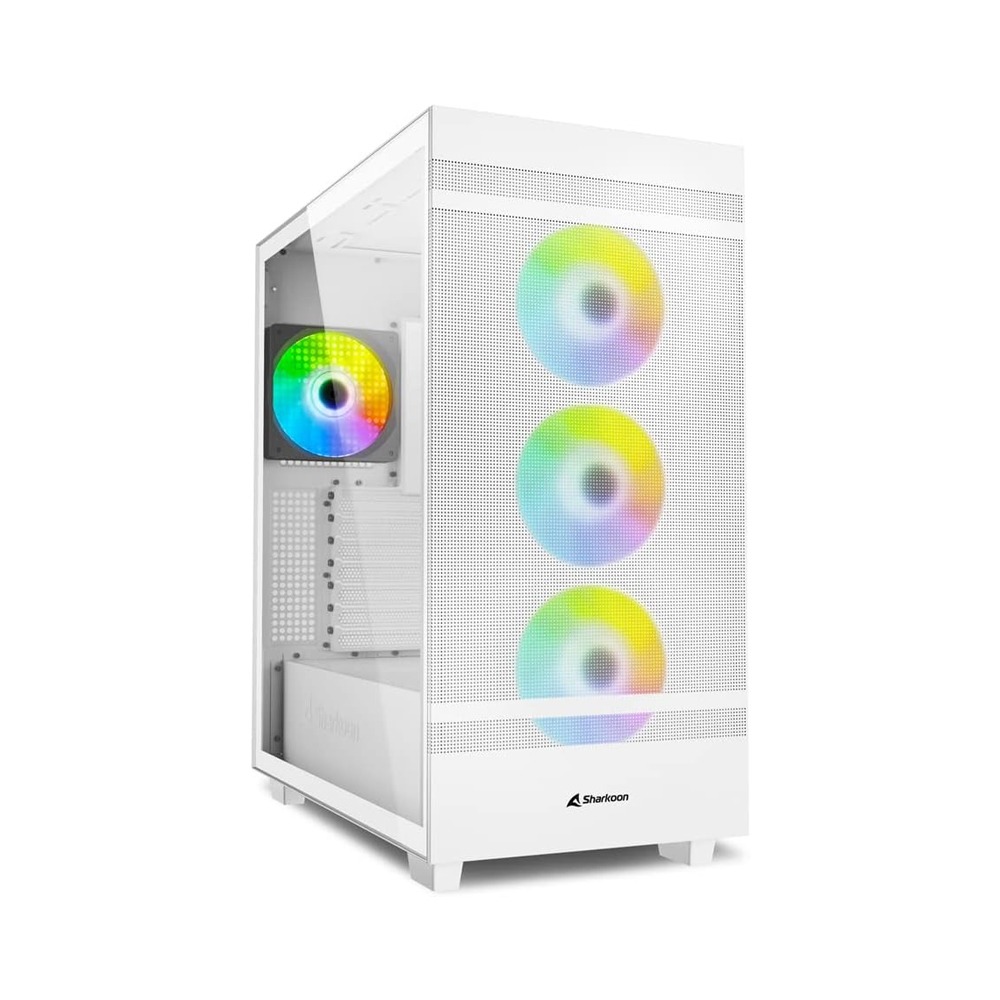 [NS014283] Sharkoon Rebal C50 Mid Tower Tempered Glass Side Panel Case With 4 RGB Fan - White