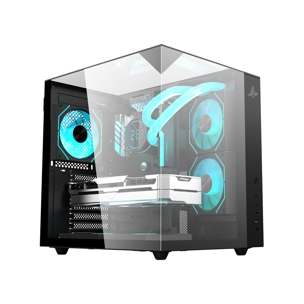 [NS028502] Sharx Profin GX500 ATX Tower Three Panel Front,Top & Left Side Tempered Glass Case with 5 RGB Fans - Black