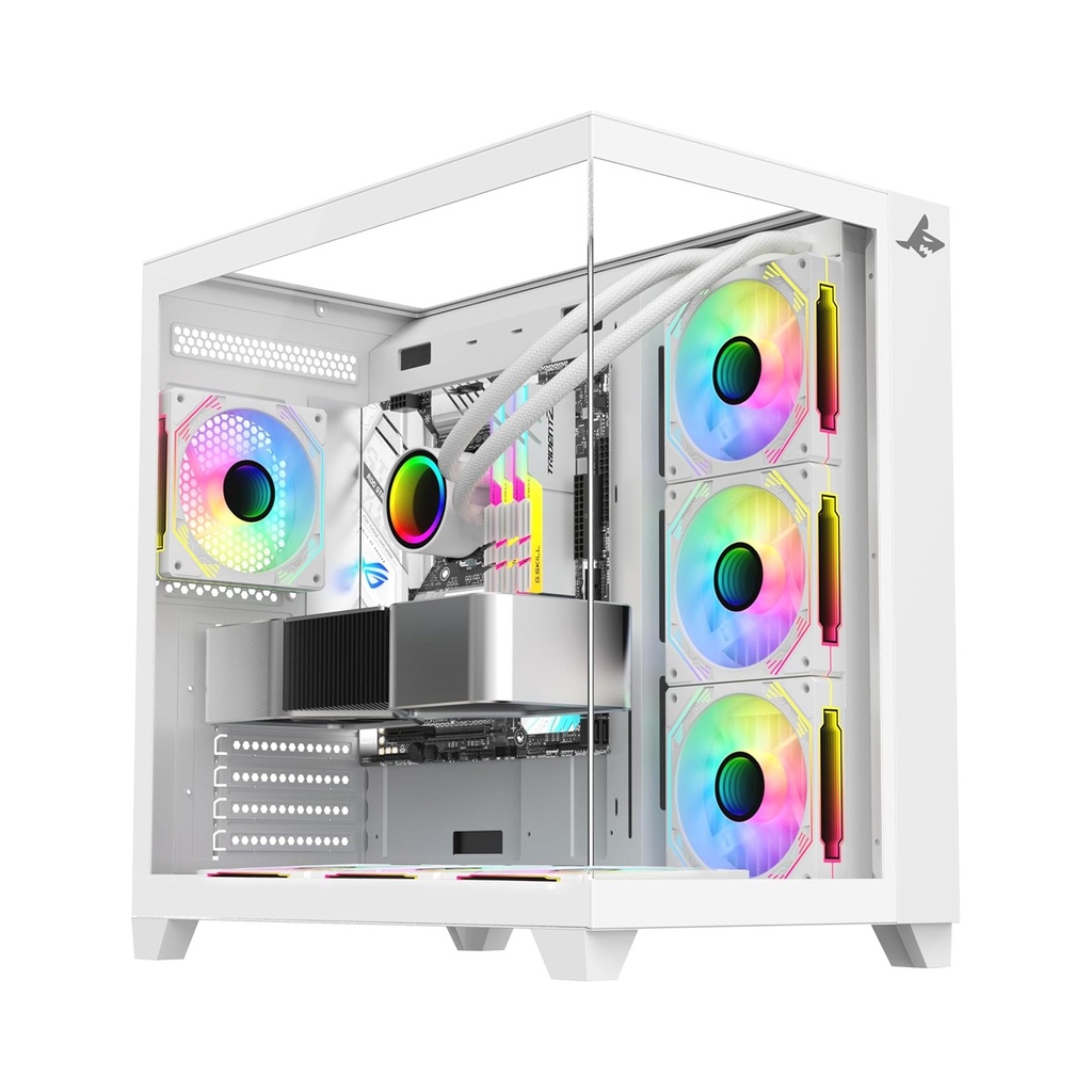 [NS026605] Sharx Profin GX700 Mid Tower Two Side Panel Front & Left Side Tempered Glass with 7 ARGB Fans - White