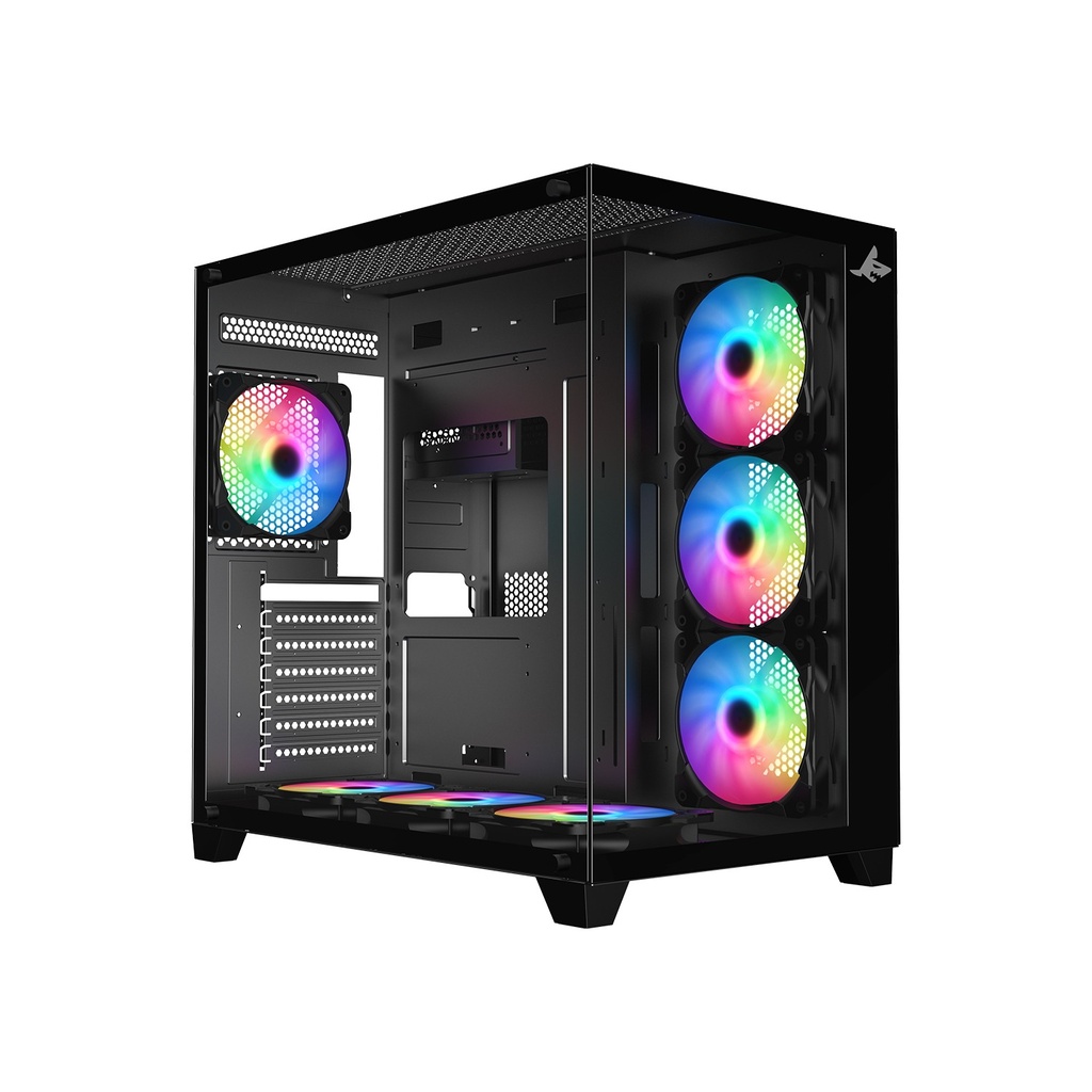Sharx Profin XI700B Mid Tower Two Panel Front & Left Side Tempered Glass Case with 7 RGB Fans - Black