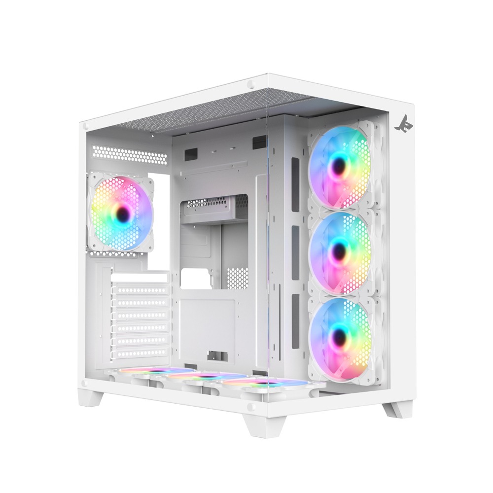 [NS026598] Sharx Profin XI700W Mid Tower Two Panel Front & Left Side Tempered Glass Case with 7 RGB Fans - White