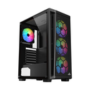 Sharx Razorfin ATX Mid Tower Left Side Tempered Glass Panel Case With 4 RGB Fans - Black