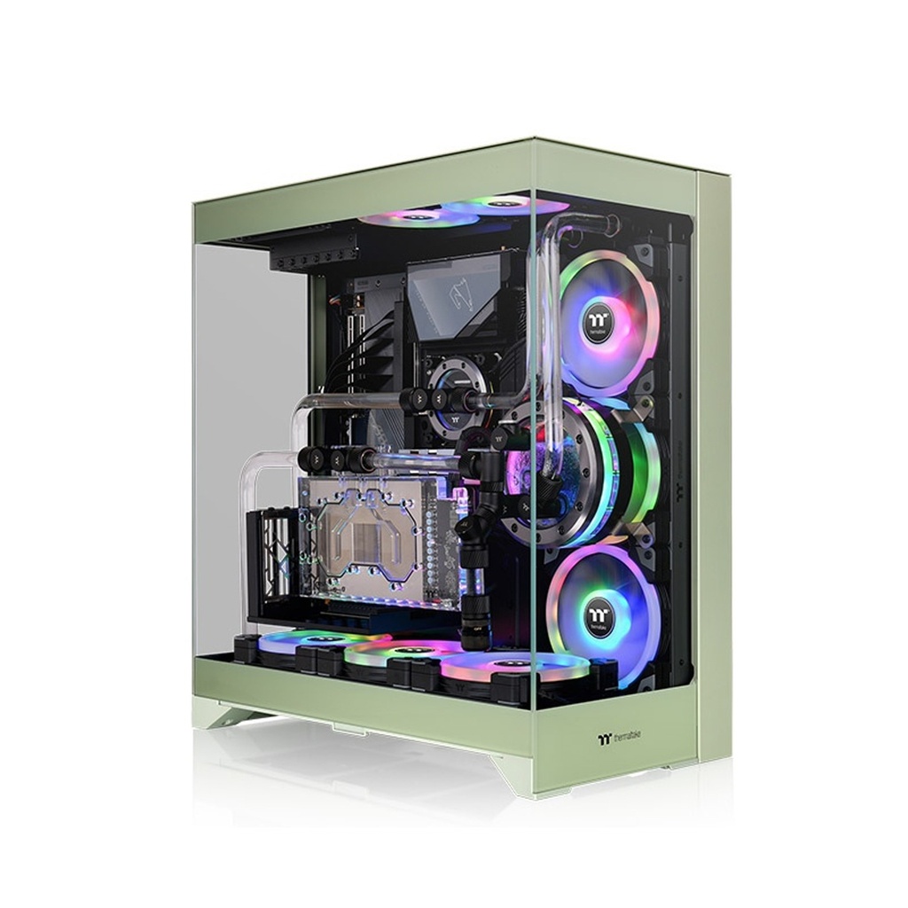 Thermaltake CTE E550 TG Mid Tower ATX Case, 3 Tempered Glass Panels Hidden-Connector Motherboard Support Three-Way VGA Installations Dual Chamber Design, Matcha Green | CA-1Z8-00MEWN-00