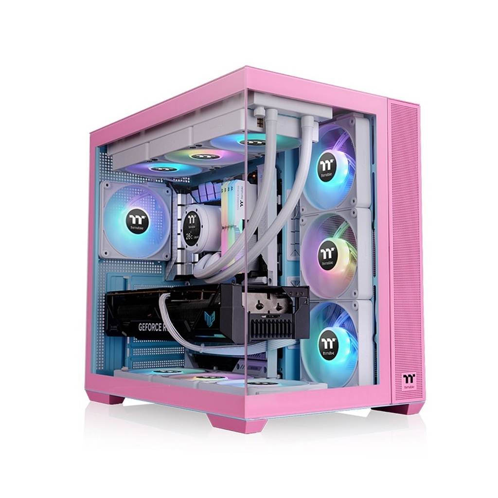 Thermaltake View 380TG Mid Tower Two Panel Front & Left Side Tempered Glass Case with 4 ARGB Fans - Bubble Pink
