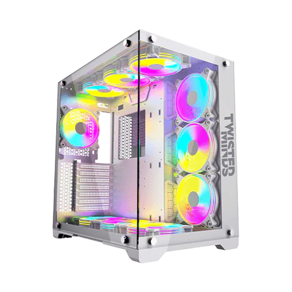 [NS012645] Twisted Minds Bullet-07 Mid Tower Two Panel Front & Left Side Tempered Glass Case with 7 RGB Fans - White