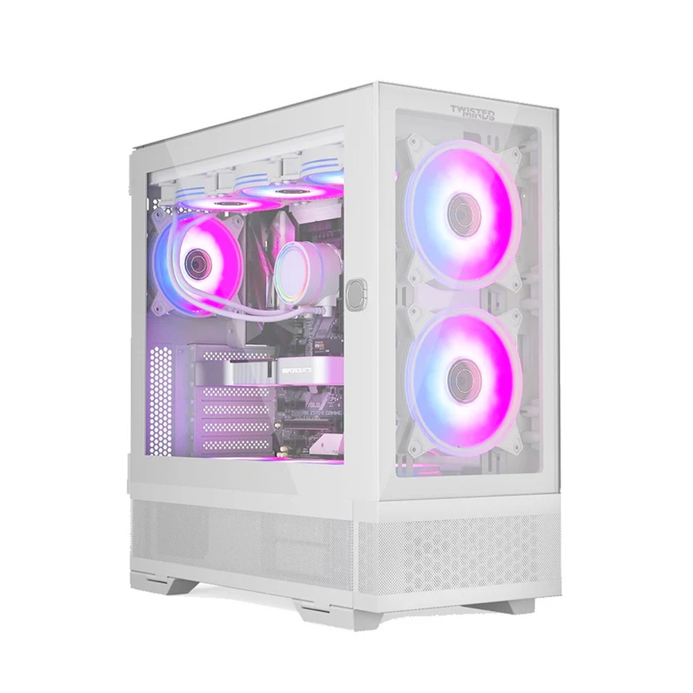 [NS015353] Twisted Minds Minimalist-04 Mid-Tower Tempered Glass Side & Front Panel with 4 RGB Fans - White