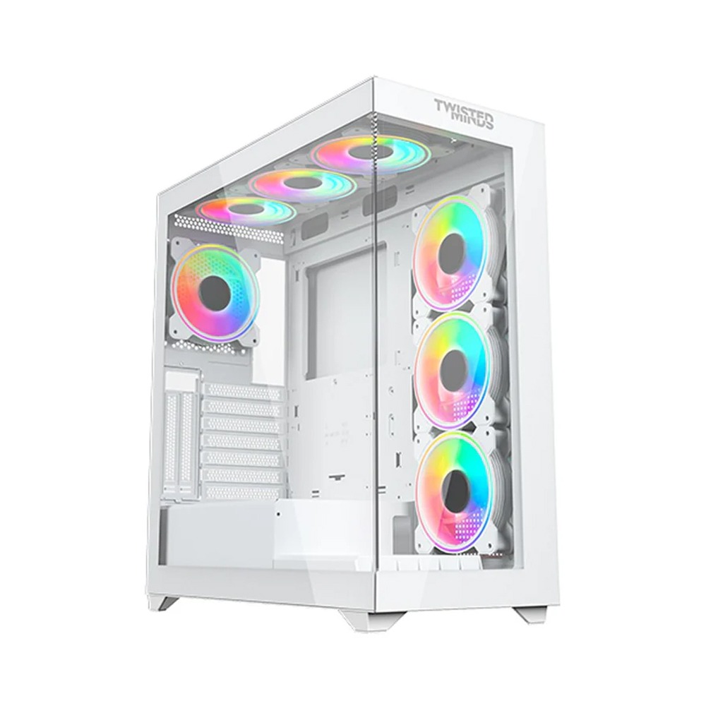 [NS016269] Twisted Minds Quantum Mid-Tower Two Panel Front & Left Side Tempered Glass Case with 7 ARGB Fans - White