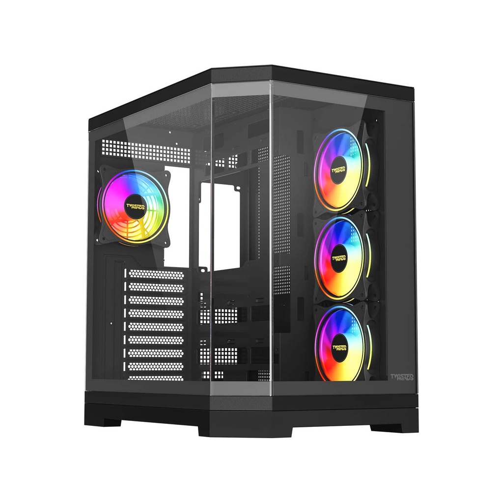 [NS030767] Twisted Minds Vanguard Mid Tower PC Case, Two-Panel Tempered Glass Front & Side, 4 Pre-Installed ARGB Fans – Black