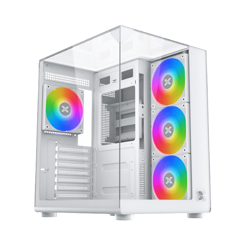 [NS031493] Xigmatek Aqua Compact Arctic ATX Three Panel Front Top & Left Side Tempered Glass Case With 4 ARGB Fans - White