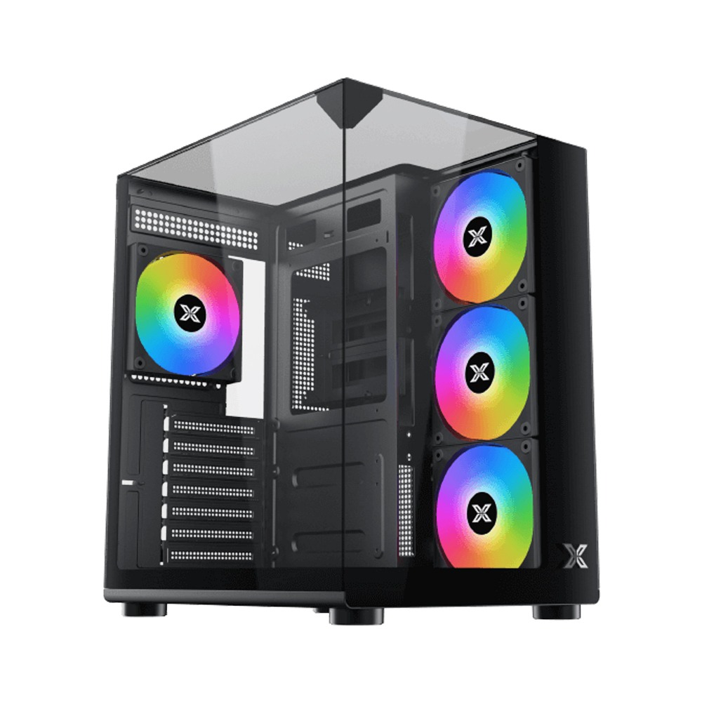 [NS031491] Xigmatek Aqua Compact ATX Three Panel Front Top & Left Side Tempered Glass Case With 4 ARGB Fans - Black