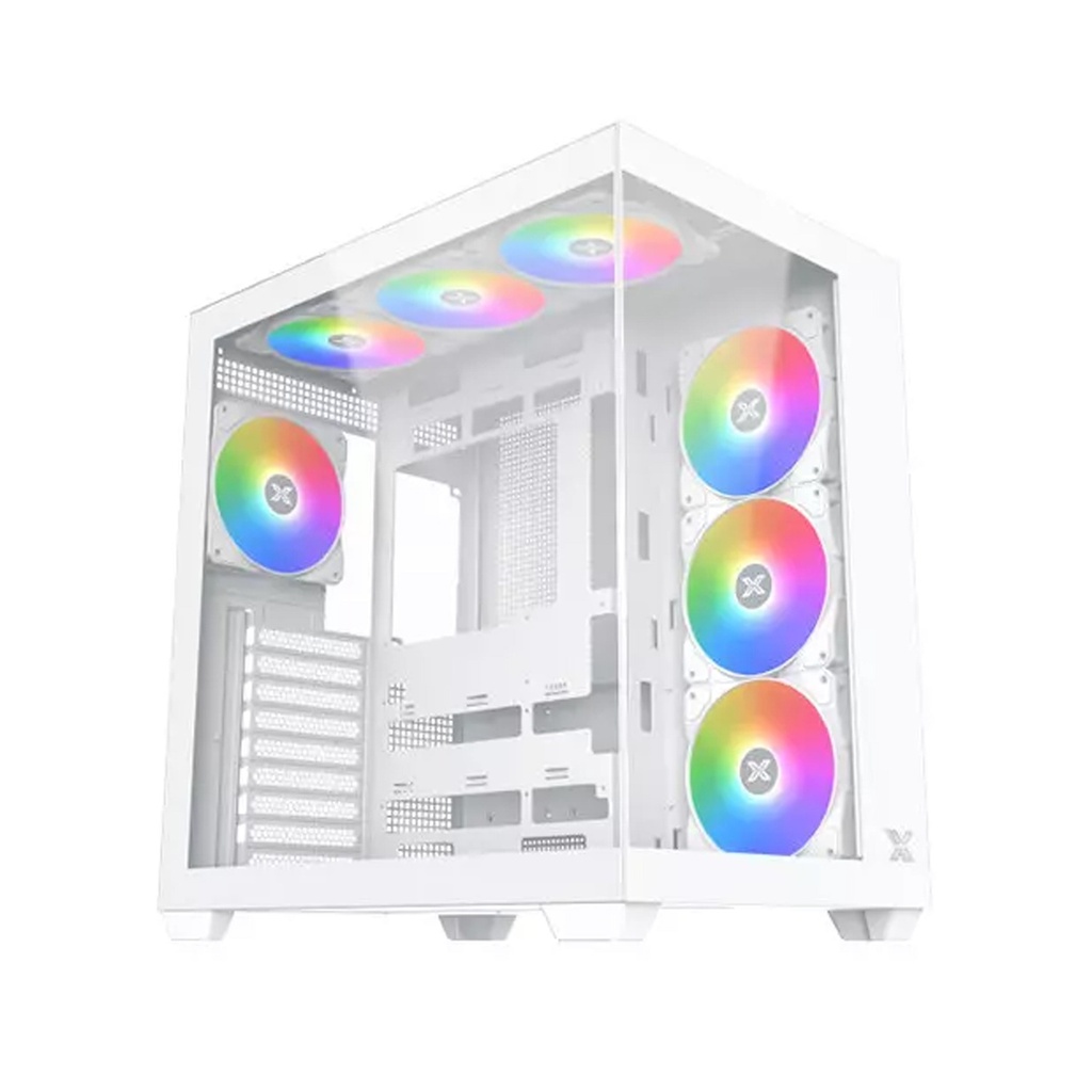 Xigmatek Aqua V Air Arctic Mid Tower Front Side & Left Side Tempered Glass Panel Case with 7 RGB Fans - White