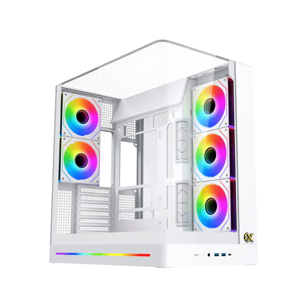 [NS031497] Xigmatek Pano II Arctic ATX Three Panel Front Top & Left Side Tempered Glass Case With 8 ARGB Fans-White