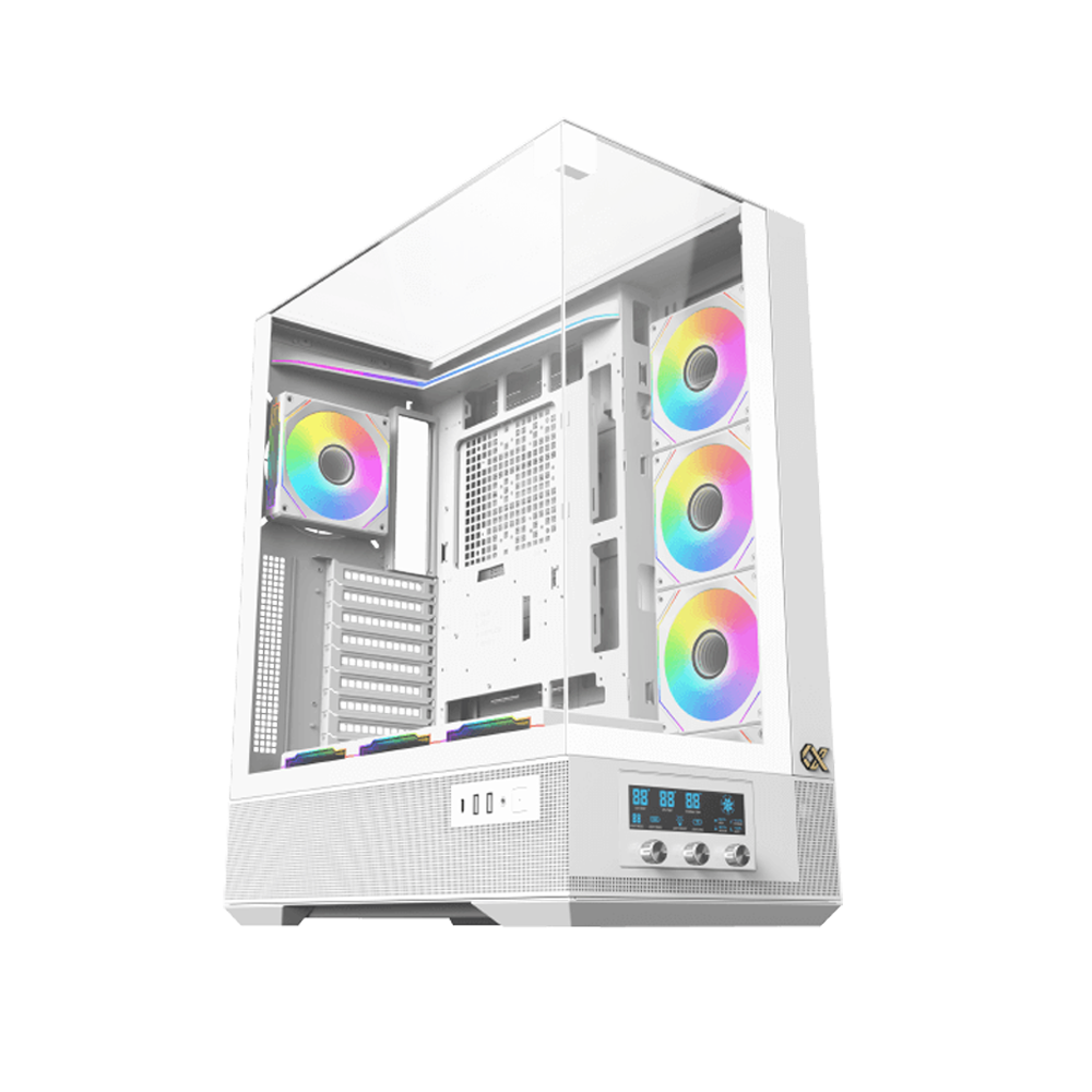 [NS026815] Xigmatek Vision Pro Artic Midtower LCD Display Three Panel Front,Top & Left Side Tempered Glass Case with 8 ARGB Fans - White