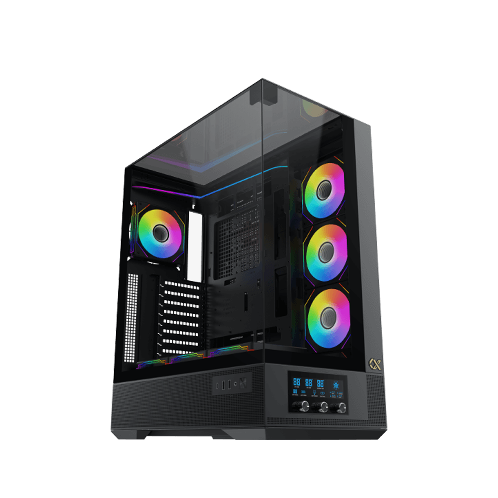 [NS026814] Xigmatek Vision Pro Midtower LCD Display Three Panel Front,Top & Left Side Tempered Glass Case with 8 ARGB Fans - Black