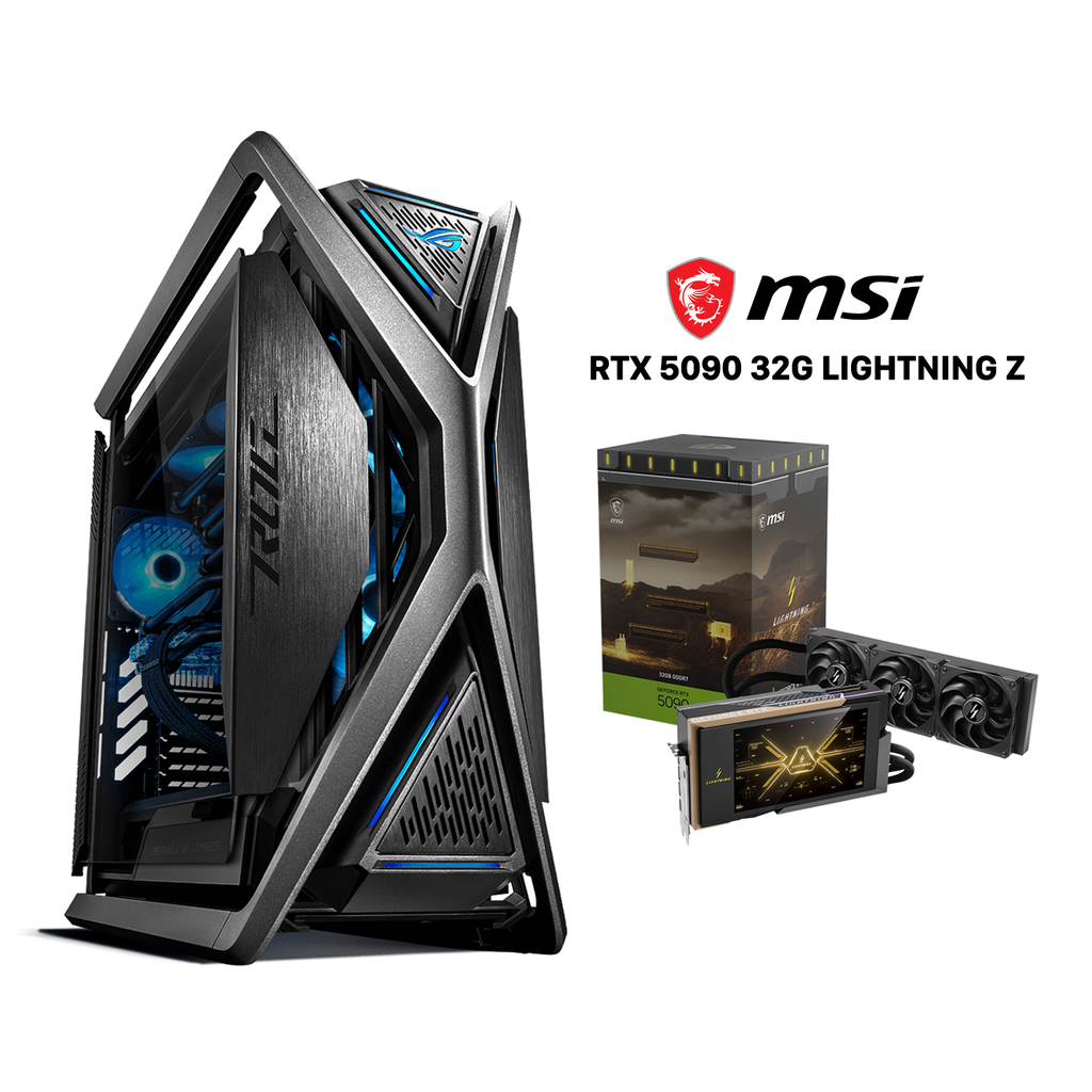 Gaming PC AMD Ryzen 9 9950X3D, MSI MEG X870E GodLike D5 Motherboard, 64GB DDR5 6000 RAM, 4TB NVMe Gen5 SSD, MSI RTX 5090 Lightning Z 32GB GDDR7 GPU, MSI MEG Ai1600T 1600W Titanium PSU, NZXT Kraken Elite L360, Hyperion GR701 Case, Windows 11 Pro (License)