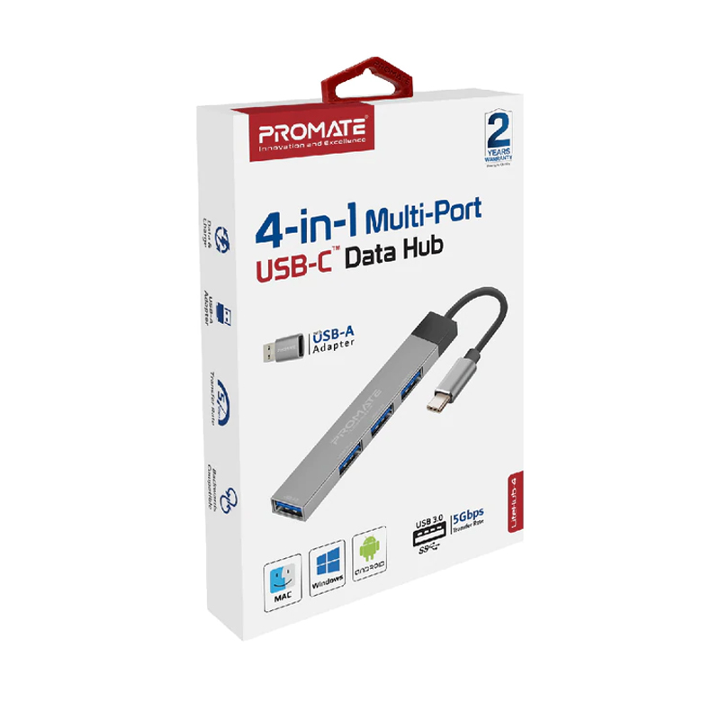 [NS004247] Promate 4 In 1 Multi-Port USB-C Data Hub Gray