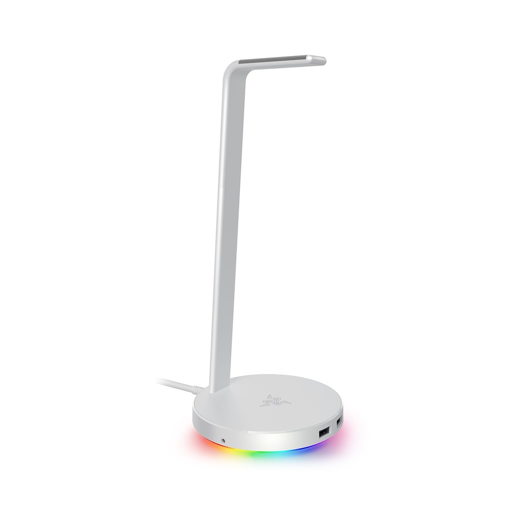 Razer Base Station V2 Chroma Headphone Headset Stand Holder: Chroma RGB Lighting, Taller Stand & Anti-Slip Ledge, USB Charging Ports, 3.5mm Port, Built-in DAC - White