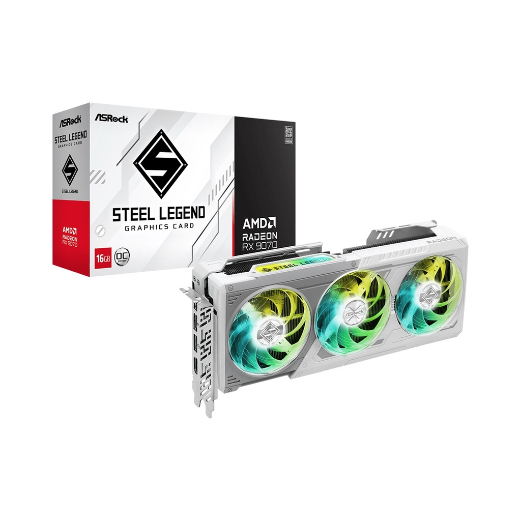 ASRock Radeon RX 9070 Steel Legend 16GB OC Edition GDDR6 Graphics Card - White