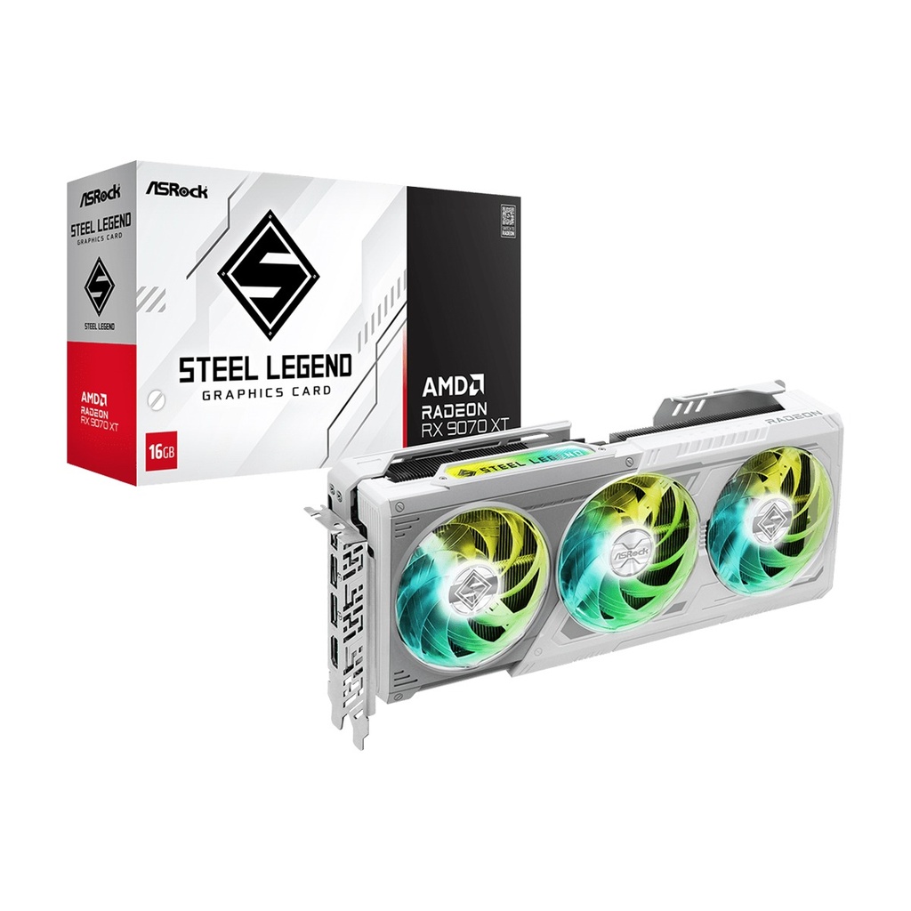 [NS030864] ASRock Radeon RX 9070 XT Steel Legend 16GB GDDR6 Graphics Card - HDMI & DisplayPort, White Edition