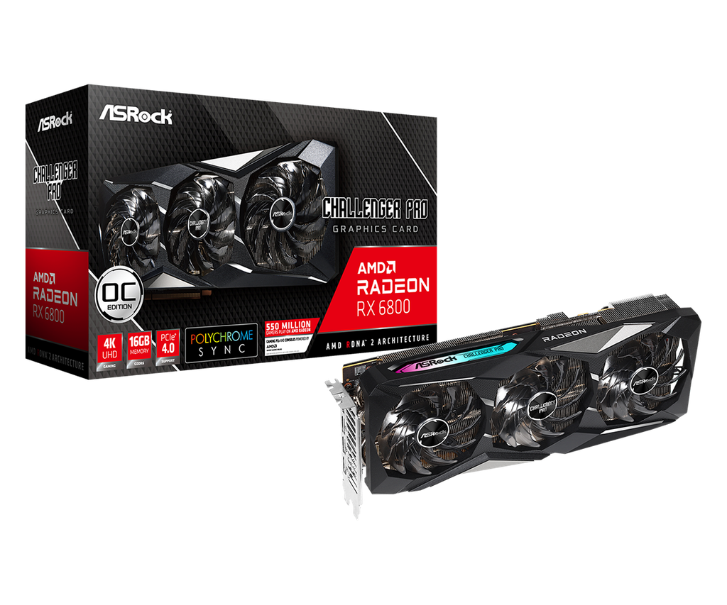 [NS027396] ASRock RX 6800 Challenger Pro AMD Radeon RX 6800 DDR6 Graphics Ram 16GB Desktop Gaming Graphics Card GPU - Black