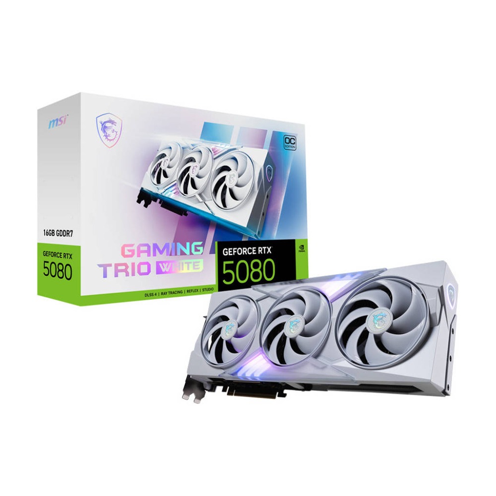 MSI Geforce RTX 5080 Gaming Trio OC Edition 16GB GDDR7 Graphic Card - White