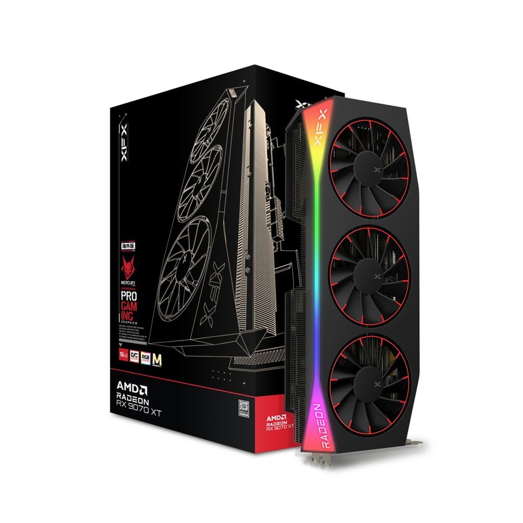 XFX Mercury Pro Gaming AMD Radeon RX 9070 XT 16GB OC Edition, Magnetic Air, RGB Lighting, Graphic Card