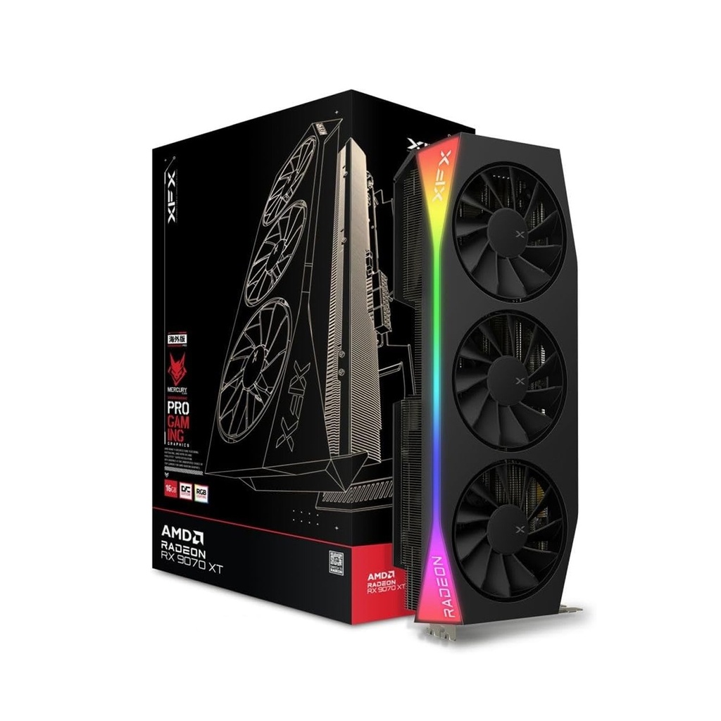 [NS028924] XFX Mercury Pro Gaming AMD Radeon RX 9070 XT 16GB OC Edition, RGB Lighting, Graphic Card