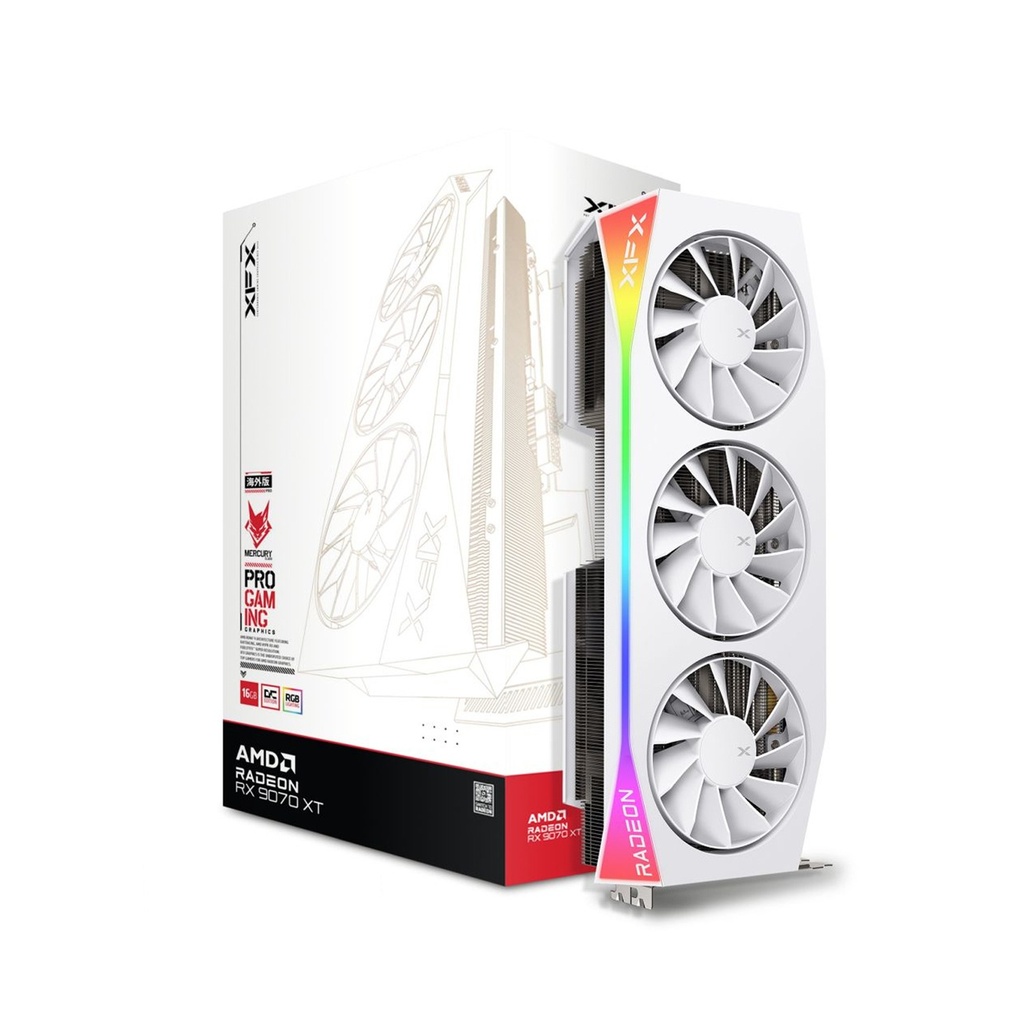 XFX Mercury Pro Gaming AMD Radeon RX 9070 XT 16GB OC Edition, RGB Lighting, Graphic Card - White